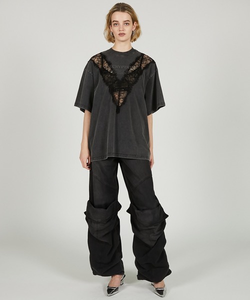 tシャツ Vカットレースロゴトップ / V Cut Lace Logo Top レディース PRANK PROJECT tシャツ Vカットレースロゴトップ / V Cut Lace