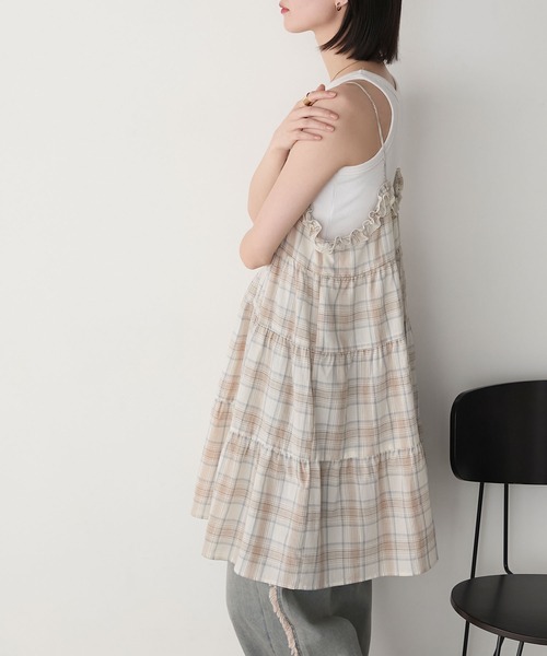 美品 45R umii908 フリル チェック ワンピース(3) お揃い】先染めチェックローズプリントフリルワンピース(90