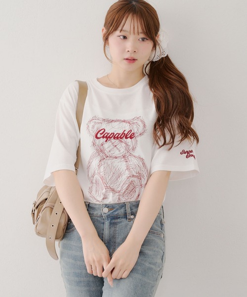tシャツ 「portulaca」クマさんBRANCHチュニックTシャツ レディース ANOTHER BRANCH OLIVE des tシャツ 刺繍クマBIGT レディース