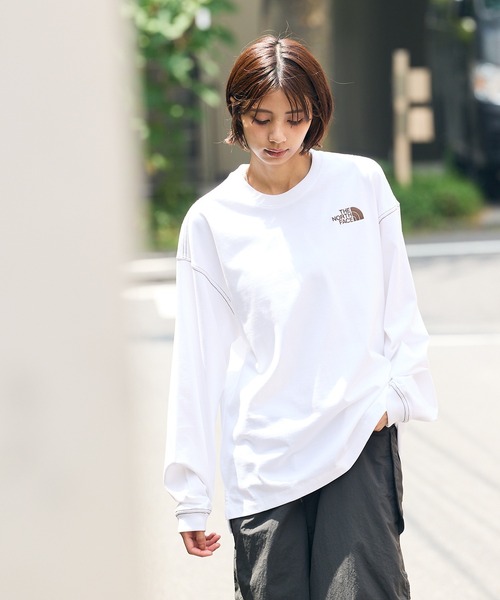 【新品未使用】大人気ザノースフェイス★ルーズフィット ロンT ホワイト白L THE NORTH FACE tシャツ FACE/ザ・ノースフェイス ESSENTIAL L