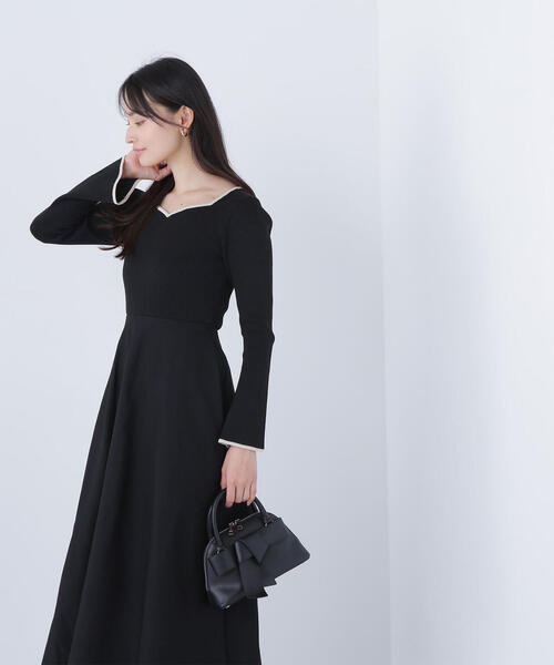 NATURAL BEAUTY BASIC ワンピース バイカラーハートネックニット