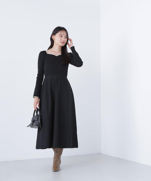 NATURAL BEAUTY BASIC ワンピース バイカラーハートネックニット