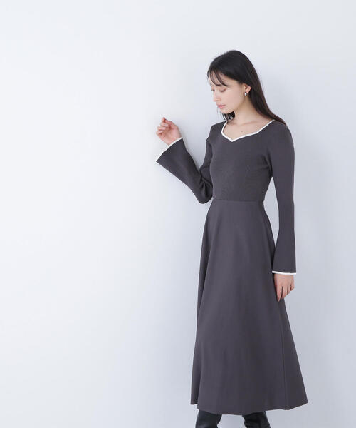 NATURAL BEAUTY BASIC ワンピース バイカラーハートネックニット
