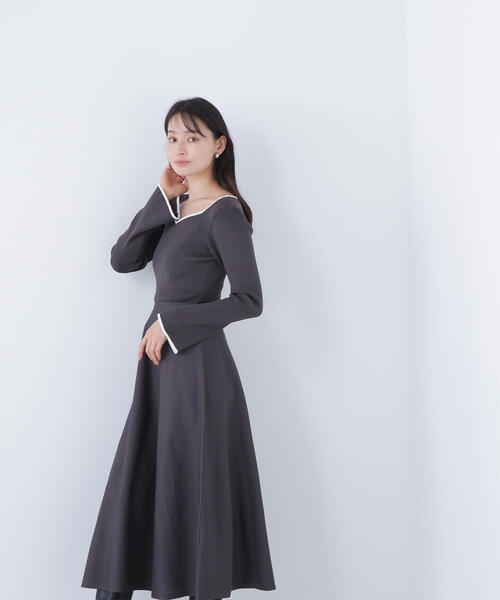 NATURAL BEAUTY BASIC ワンピース バイカラーハートネックニット