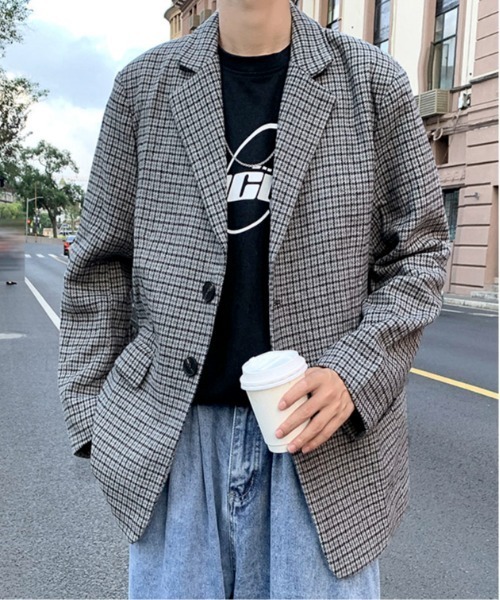 link lot ジャケット テーラードジャケット チェックオーバーサイズ