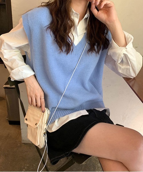 shyam inspiration ベスト ジレ カラフルもちニットVネックベスト