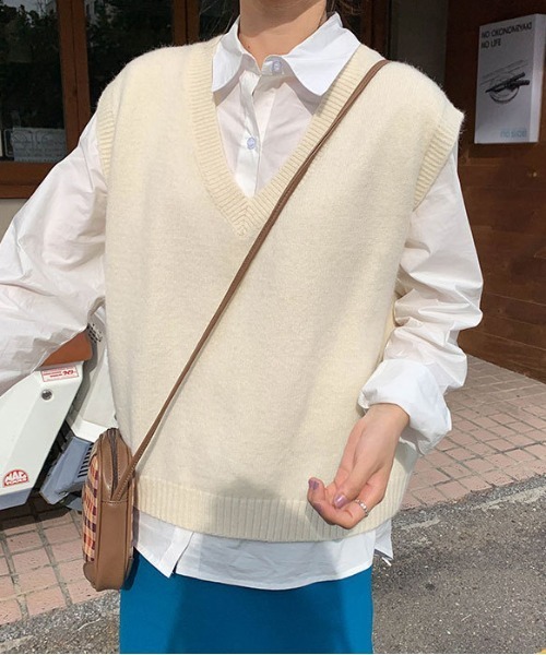 shyam inspiration ベスト ジレ カラフルもちニットVネックベスト