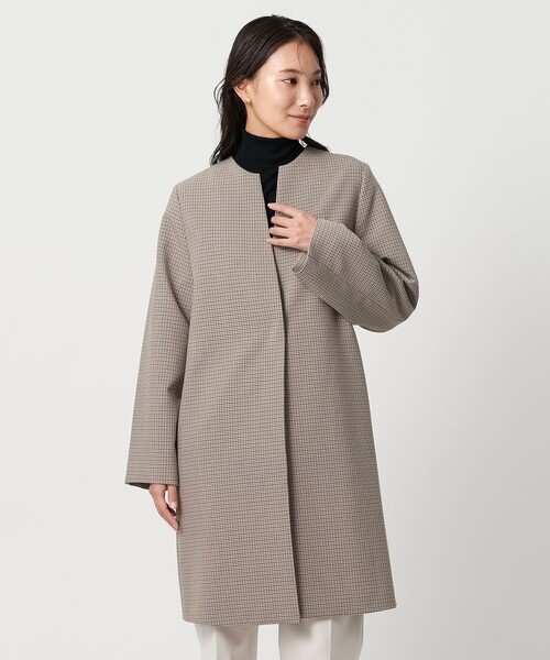 A DAY IN THE LIFE ノーカラーコート コート ダブルクロス キーネック