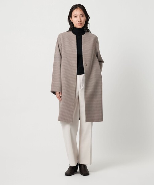 A DAY IN THE LIFE ノーカラーコート コート ダブルクロス キーネック