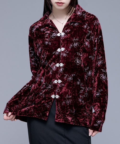 enofベロアチャイナカカラーシャツ enofベロアチャイナカカラーシャツ Velour China Hook Shirt｜チャイナ