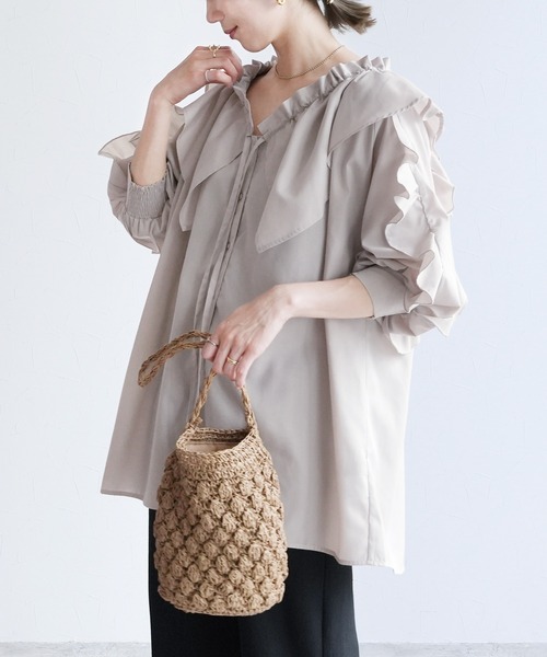 「reca」 「HANERU COMPANY LIMITED」半袖ブラウス M ブラック レディース_画像8
