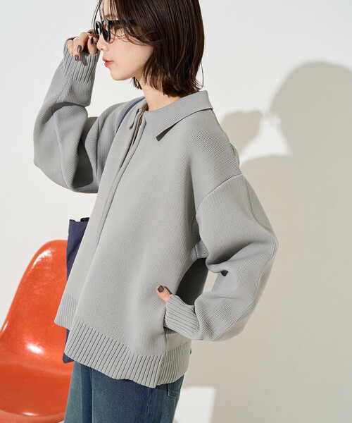 theredthreadS button knit hoodie グレー THEREDTHREAD / ザレッドスレッド】S button knit hoodie