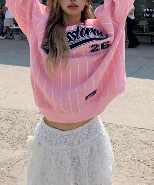 MEMECLE（メメクル） トレーナー スウェット 「 」ストライプ柄