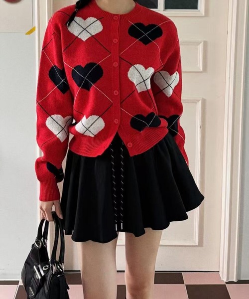 STAY MOTION カーディガン 「WEB限定」ハート柄ニットカーディガン