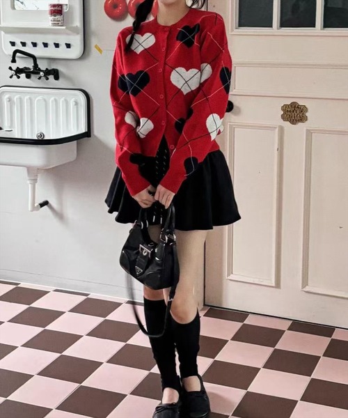 STAY MOTION カーディガン 「WEB限定」ハート柄ニットカーディガン