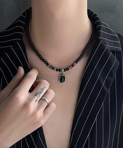 NO WAY ネックレス /Bz/タイガーアイ風ストーンネックレス/メンズ(T3