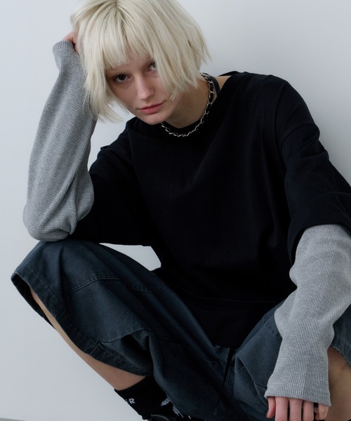 AFF AIVER tシャツ ワッフルレイヤードL/S TEE メンズ レディース 