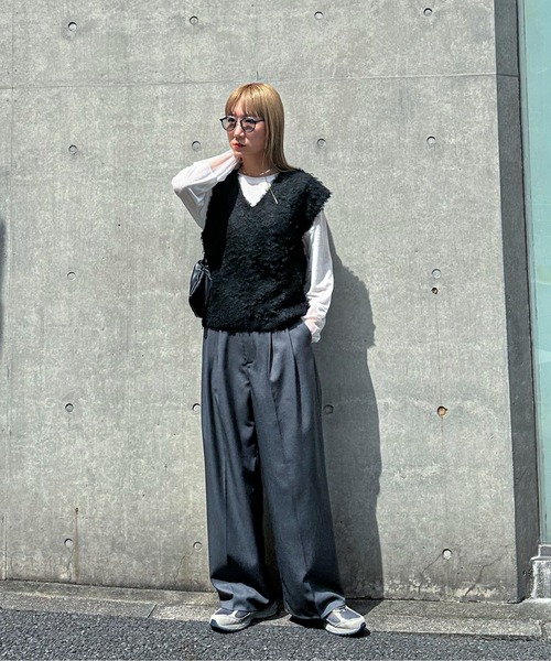 「feepur」 ニットベスト MEDIUM グレー レディース_画像4