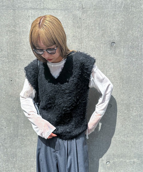 「feepur」 ニットベスト MEDIUM グレー レディース_画像8