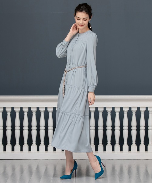 「DRESS PLUS」 長袖ワンピース L ダークラベンダー レディース_画像6