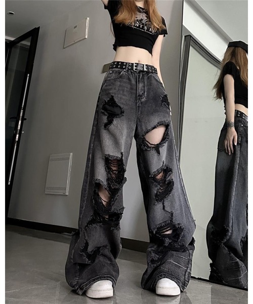 inst.ALL ワイドパンツ ジーンズ デニム デニムパンツ クラッシュ