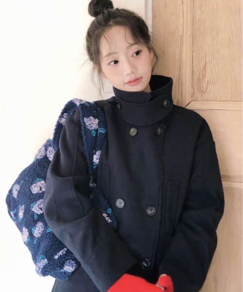 Aelina ピーコート pコート ダブルブレストミドル丈メルトンコート