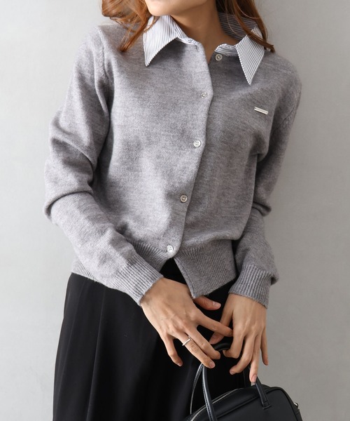 SpRay（スプレイ） カーディガン 衿ストライプニットカーディガン