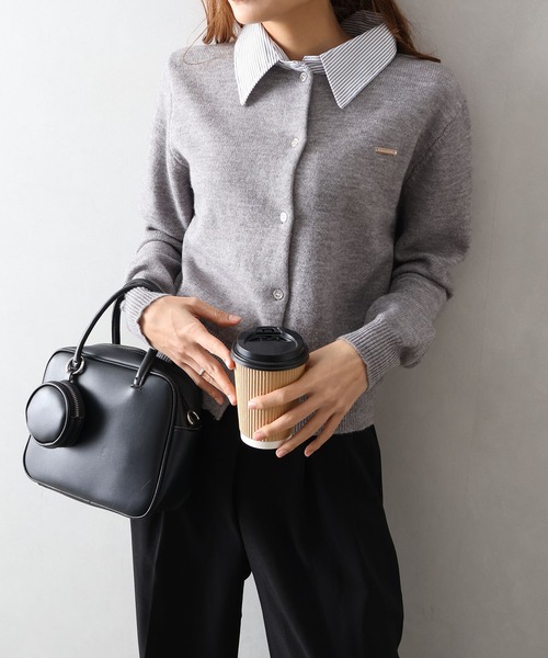 SpRay（スプレイ） カーディガン 襟ストライプニットカーディガン