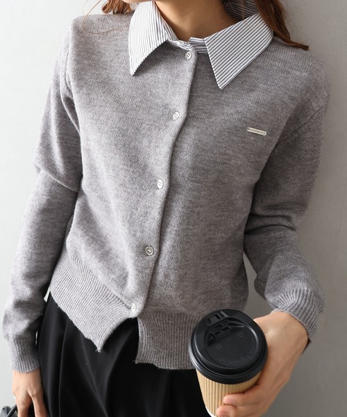 SpRay（スプレイ） カーディガン 襟ストライプニットカーディガン