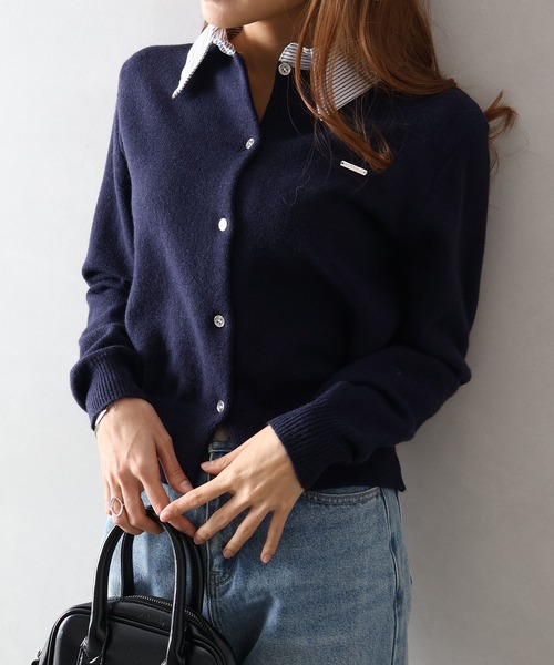 SpRay（スプレイ） カーディガン 襟ストライプニットカーディガン