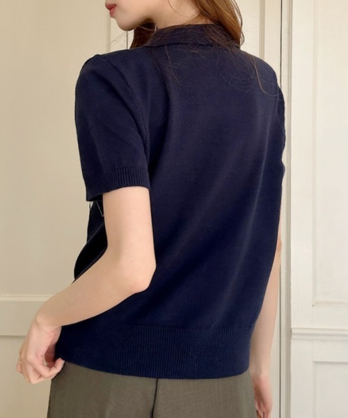 alexanderwang.t ネイビー ショート丈 ポロシャツ クロップド Ada. ポロシャツ ポロ アーガイル ショート丈 ニットポロ レディース
