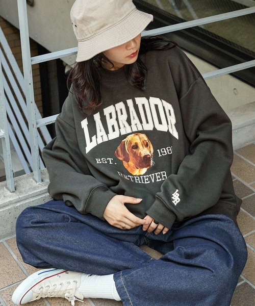 「Labrador Retriever」 スウェットカットソー「mono-martコラボ」 M ダークブラウン メンズ_画像3