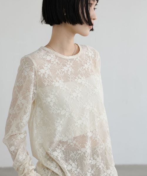 LOWRYS FARM（ローリーズファーム） tシャツ フロッキーレースプル