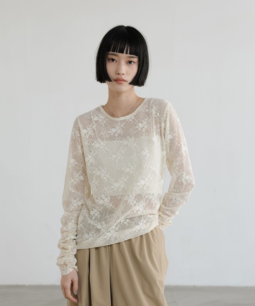 LOWRYS FARM（ローリーズファーム） tシャツ フロッキーレースプル 
