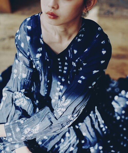 「Freada」 長袖ワンピース ONE SIZE ネイビー レディース_画像2