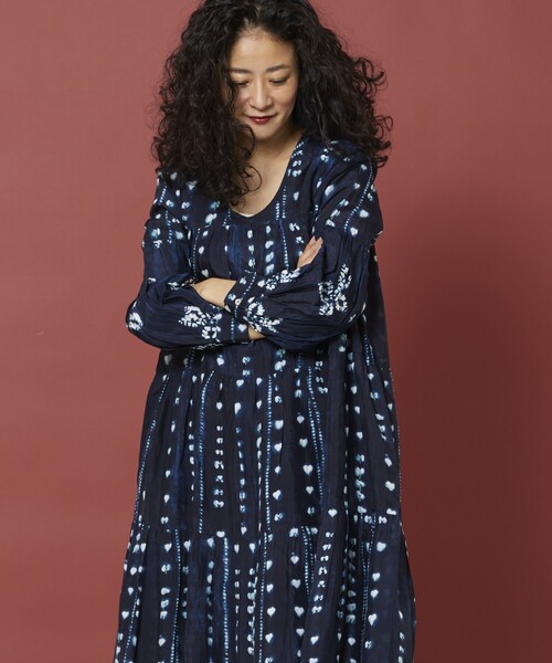 「Freada」 長袖ワンピース ONE SIZE ネイビー レディース_画像5