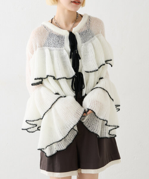 「w closet」 ニットカーディガン FREE ネイビー レディース_画像3