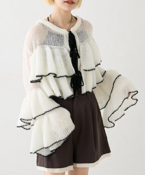 「w closet」 ニットカーディガン FREE ネイビー レディース_画像4