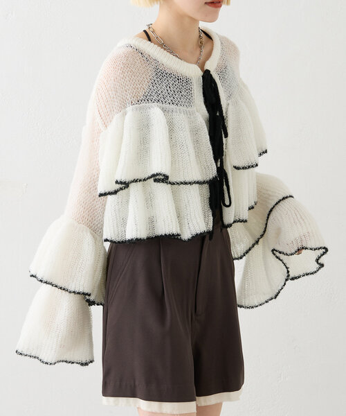 「w closet」 ニットカーディガン FREE ネイビー レディース_画像5