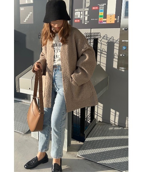 「&. NOSTALGIA」 ノーカラージャケット FREE グレイッシュベージュ レディース_画像2