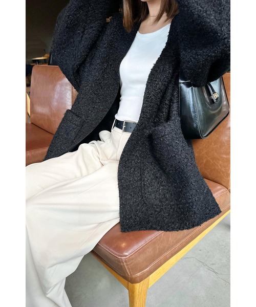 「&. NOSTALGIA」 ノーカラージャケット FREE グレイッシュベージュ レディース_画像4