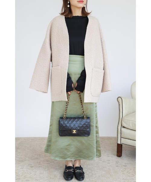 「&. NOSTALGIA」 ノーカラージャケット FREE グレイッシュベージュ レディース_画像8