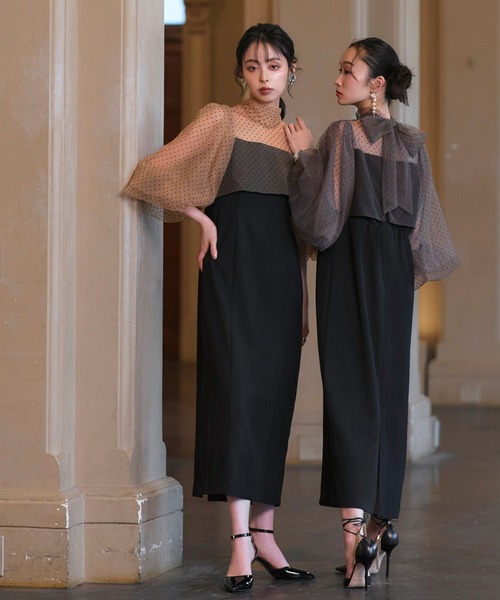 「RUIRUE BOUTIQUE」 長袖ワンピース M ブラック×グレー レディース_画像2