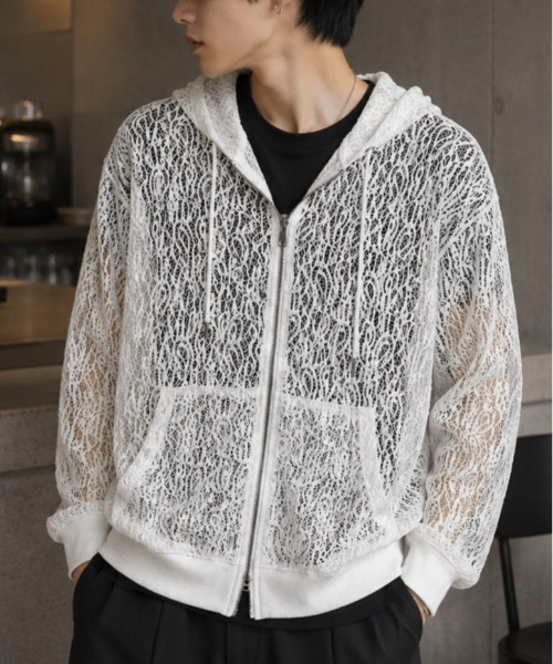 ANPAS（アンパス） パーカー Mesh-Look Sheer Double-Zip Hoodie