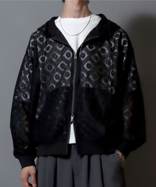 ANPAS（アンパス） パーカー Mesh-Look Sheer Double-Zip Hoodie