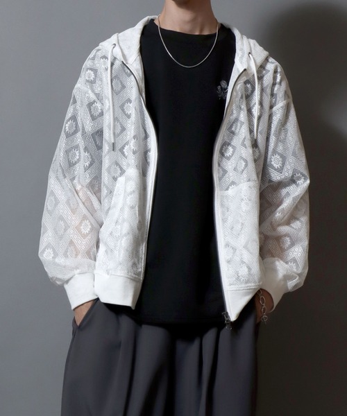ANPAS（アンパス） パーカー Mesh-Look Sheer Double-Zip Hoodie
