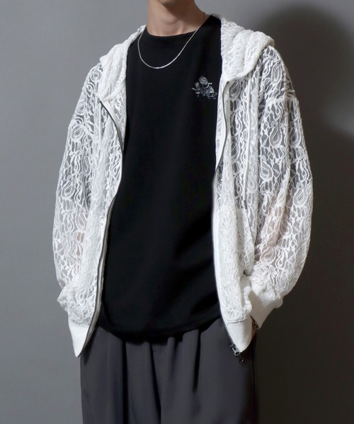 ANPAS（アンパス） パーカー Mesh-Look Sheer Double-Zip Hoodie
