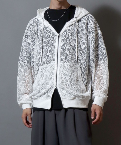 ANPAS（アンパス） パーカー Mesh-Look Sheer Double-Zip Hoodie