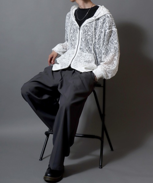 ANPAS（アンパス） パーカー Mesh-Look Sheer Double-Zip Hoodie