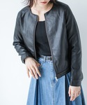 レザージャケット ライダース ノーカラーライダ...の詳細画像3